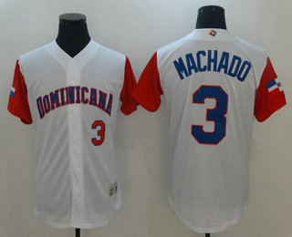 Men's Dominican Republic Baseball #3 Manny Machado White 2017 World Baseball Classic Stitched Authentic Jersey