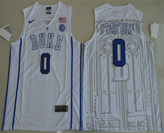 Men's Duke Blue Devils #0 Jayson Tatum V Neck White 2017 College Basketball Nike Swingman Jersey
