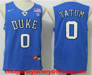 Men's Duke Blue Devils #0 Jayson Tatum Blue College Basketball Nike 