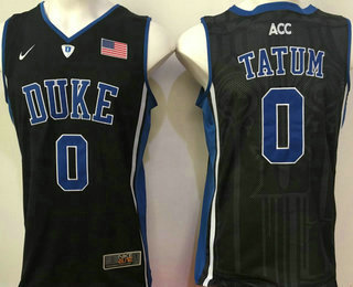 Men's Duke Blue Devils #0 Jayson Tatum V Neck Black College Basketball Jersey
