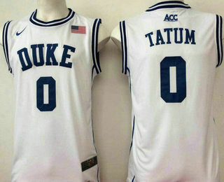 Men's Duke Blue Devils #0 Jayson Tatum White Round Collar College Basketball Stitched Nike Swingman Jersey