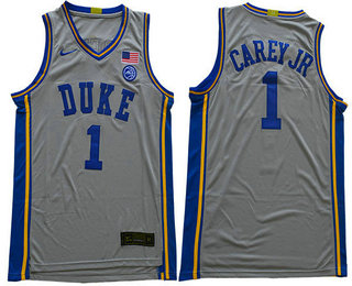 Men's Duke Blue Devils #1 Vernon Carey Jr. 2019 Gray College Basketball Swingman Stitched Nike Jersey