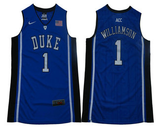 Men's Duke Blue Devils #1 Zion Williamson V Neck Blue College Basketball Elite Jersey