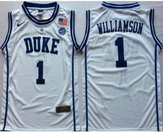 Men's Duke Blue Devils #1 Zion Williamson White Nike College Basketball Jersey