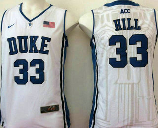 Men's Duke Blue Devils #33 Grant Hill V Neck White College Basketball Jersey