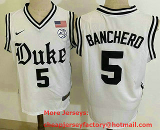 Men's Duke Blue Devils #5 Paolo Banchero White College Basketball Jersey