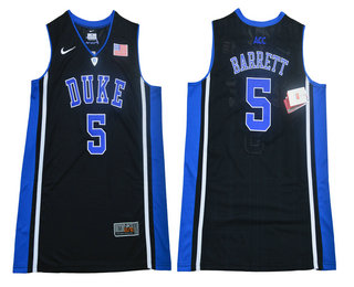 Men's Duke Blue Devils #5 R.J. Barrett V Neck Black College Basketball Elite Jersey