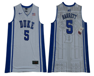 Men's Duke Blue Devils #5 R.J. Barrett V Neck White College Basketball Elite Jersey