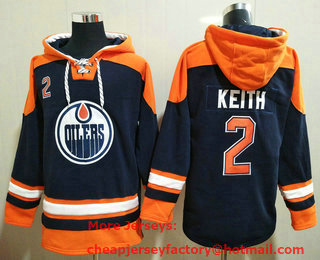 Men's Edmonton Oilers #2 Duncan Keith Navy Blue Ageless Must Have Lace Up Pullover Hoodie