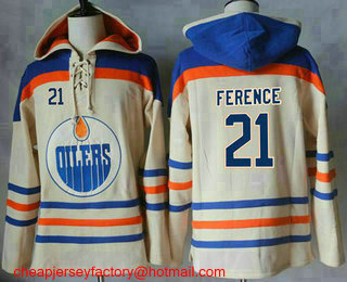 Men's Edmonton Oilers #21 Andrew Ference Cream Sawyer Hooded Sweatshirt Stitched NHL Jersey