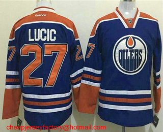 Men's Edmonton Oilers #27 Milan Lucic Royal Blue Stitched NHL Reebok Hockey Jersey