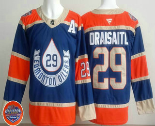 Men's Edmonton Oilers #29 Leon Draisaitl Blue 2023 Heritage Classic Authentic Jersey