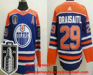 Men's Edmonton Oilers #29 Leon Draisaitl Blue 2024 Stanley Cup Final Authentic Jersey