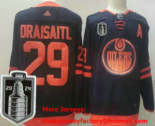 Men's Edmonton Oilers #29 Leon Draisaitl Navy 50th 2024 Stanley Cup Final Authentic Jersey