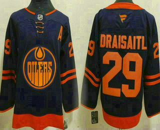 Men's Edmonton Oilers #29 Leon Draisaitl Navy Authentic Jersey