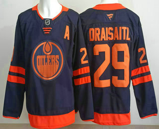 Men's Edmonton Oilers #29 Leon Draisaitl Navy Authentic Jersey