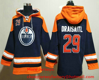 Men's Edmonton Oilers #29 Leon Draisaitl Navy Blue Ageless Must Have Lace Up Pullover Hoodie