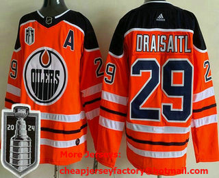 Men's Edmonton Oilers #29 Leon Draisaitl Orange 2024 Stanley Cup Final Authentic Jersey