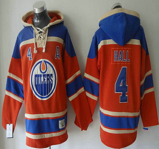 Men's Edmonton Oilers #4 Taylor Hall Old Time Hockey 2015 Orange Hoody