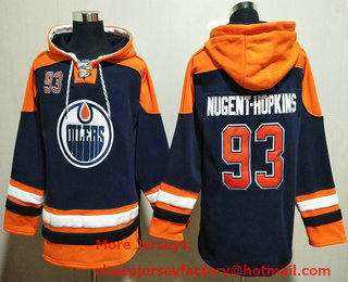 Men's Edmonton Oilers #93 Ryan Nugent Hopkins Navy Blue Ageless Must Have Lace Up Pullover Hoodie