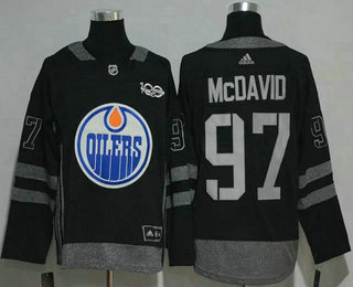 Men's Edmonton Oilers #97 Connor McDavid Black 100th Anniversary Stitched NHL 2017 Hockey Jersey