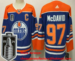Men's Edmonton Oilers #97 Connor McDavid Blue 2024 Stanley Cup Final Authentic Jersey