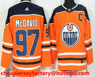 Men's Edmonton Oilers #97 Connor McDavid C Patch Orange Home 2017-2018 Hockey Stitched NHL Jersey