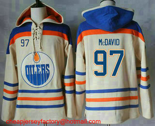 Men's Edmonton Oilers #97 Connor McDavid Cream Sawyer Hooded Sweatshirt Stitched NHL Jersey