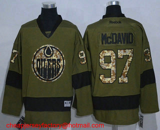 Men's Edmonton Oilers #97 Connor McDavid Green Salute to Service Reebok Hockey Jersey