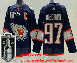 Men's Edmonton Oilers #97 Connor McDavid Navy 2022 Reverse Retro 2024 Stanley Cup Final Authentic Jersey