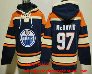 Men's Edmonton Oilers #97 Connor McDavid Navy Lace Up Pullover Hoodie 02