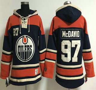 Men's Edmonton Oilers #97 Connor McDavid Old Time Hockey Navy Blue Hoodie