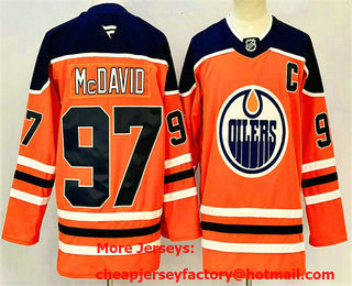 Men's Edmonton Oilers #97 Connor McDavid Orange 2024 With C Patch Heritage Classic Primegreen Stitched Jersey