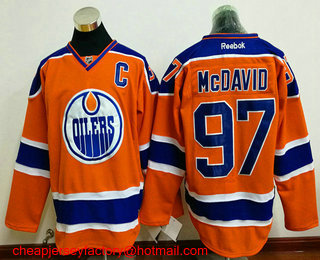 Men's Edmonton Oilers #97 Connor McDavid Orange C Patch Stitched NHL Reebok Hockey Jersey