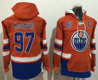 Men's Edmonton Oilers #97 Connor McDavid Orange Name & Number Pullover NHL Hoodie