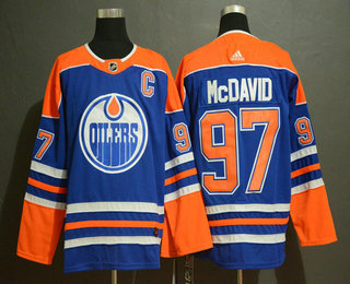 Men's Edmonton Oilers #97 Connor McDavid Royal Blue With Orange Home 2019 Hockey Stitched NHL Jersey