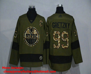 Men's Edmonton Oilers #99 Wayne Gretzky Green Salute To Service Adidas Stitched NHL Jersey