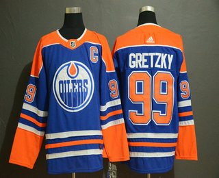 Men's Edmonton Oilers #99 Wayne Gretzky Royal Blue With Orange Home 2019 Hockey Adidas Stitched NHL Jersey