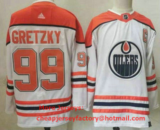 Men's Edmonton Oilers #99 Wayne Gretzky White 2021 Reverse Retro Stitched NHL Jersey