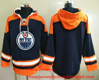 Men's Edmonton Oilers Blank Navy Blue Ageless Must Have Lace Up Pullover Hoodie