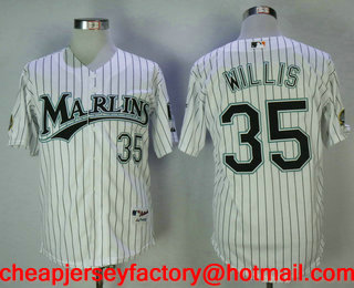 Men's Florida Marlins #35 Dontrelle Willis White Pinstripe Home Throwback 2003 World Series Patch Stitched MLB Mitchell & Ness Jersey