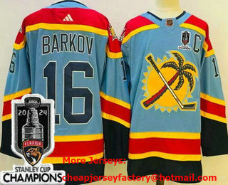 Men's Florida Panthers #16 Aleksander Barkov Blue Reverse Retro 2024 Stanley Cup Champions Authentic Jersey