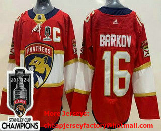Men's Florida Panthers #16 Aleksander Barkov Red 2024 Stanley Cup Champions Authentic Jersey