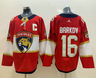 Men's Florida Panthers #16 Aleksander Barkov Red With C Patch Adidas Stitched NHL Jersey