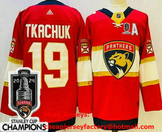 Men's Florida Panthers #19 Matthew Tkachuk Red 2024 Stanley Cup Champions Authentic Jersey