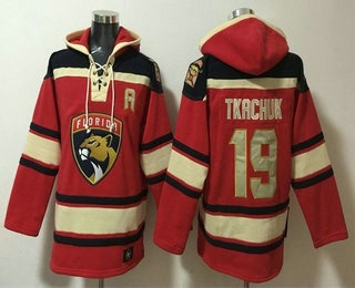 Men's Florida Panthers #19 Matthew Tkachuk Red Lace Up Pullover Hoodie