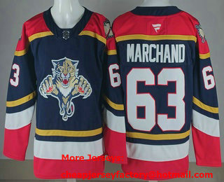 Men's Florida Panthers #63 Brad Marchand Navy Authentic Jersey