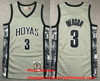 Men's Georgetown Hoyas #3 Allen Iverson Gray 1995 College Basketball Jersey