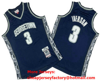Men's Georgetown Hoyas #3 Allen Iverson Navy Blue 1995-96 Hardwood Classics Throwback Jersey