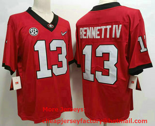 Men's Georgia Bulldogs #13 Stetson Bennett IV Red Diamond 2022 Vapor Untouchable Limited Stitched Nike Jersey